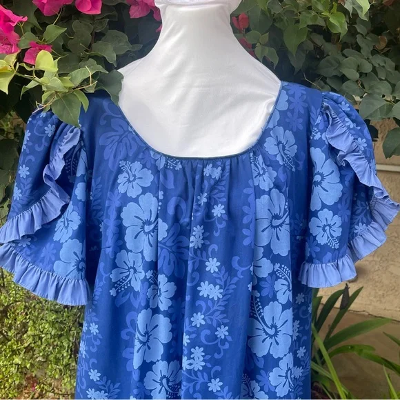 Princess Kaiulani Hawaiian Muumuu Royal Blue Maxi Dress Women’s 16 Vintage - Picture 3 of 13